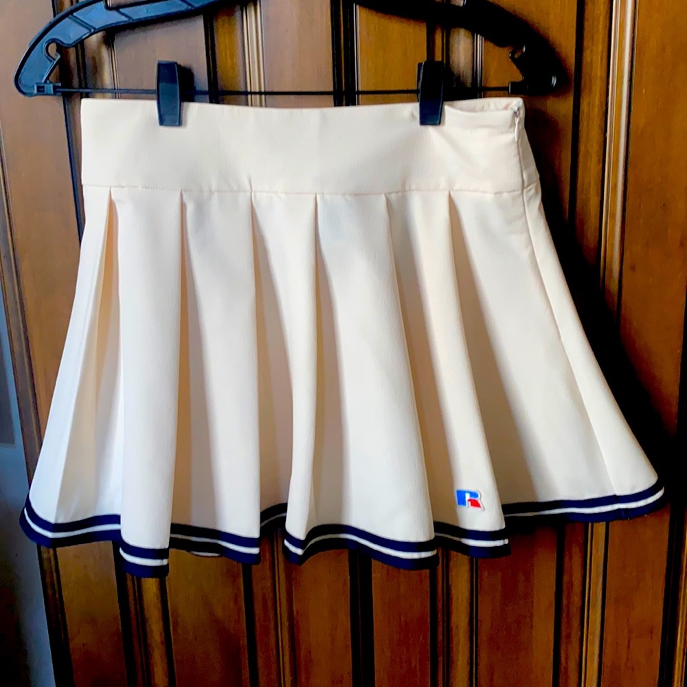 Russell Athletic Medium tennis skirt. Cream with navy striped band